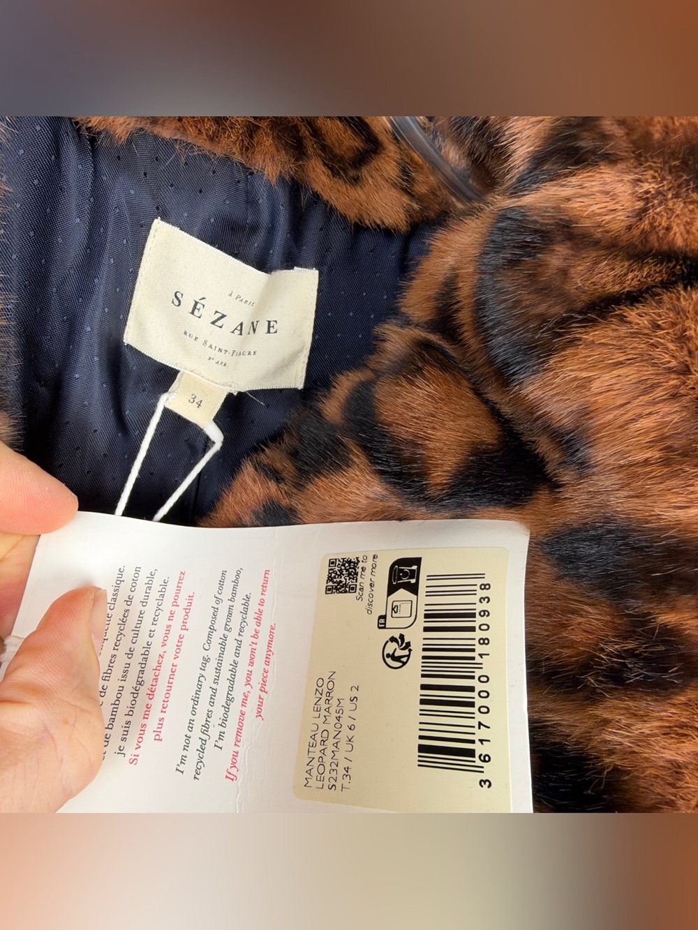 Sézane Rare Manteau Lenzo Leopard Faux Fur Funnel Neck Coat - Picture 7 of 8